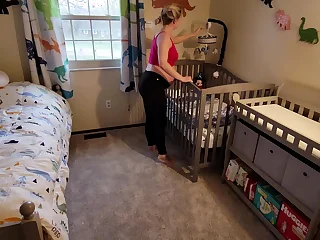Pregnant step Mom gets stuck in crib and has to approve help her succeed in out